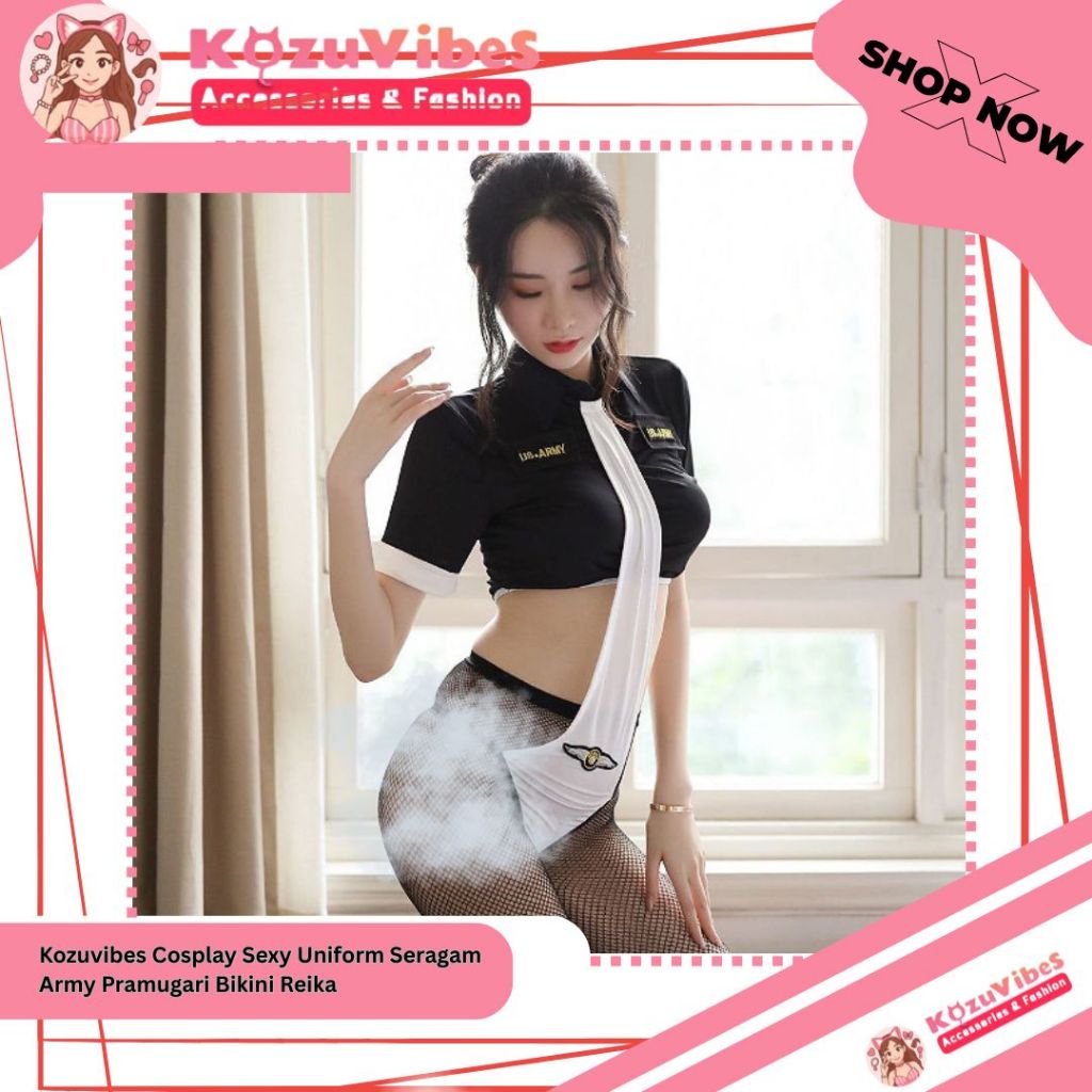 Kozuvibes Cosplay Sexy Uniform Seragam Army Pramugari Bikini Reika