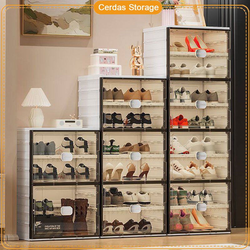 Lemari Sepatu Boots Tas Rak Sepatu Tertutup Susun Rak Sepatu Lipat Tanpa instalasi 4/6/8 Susun