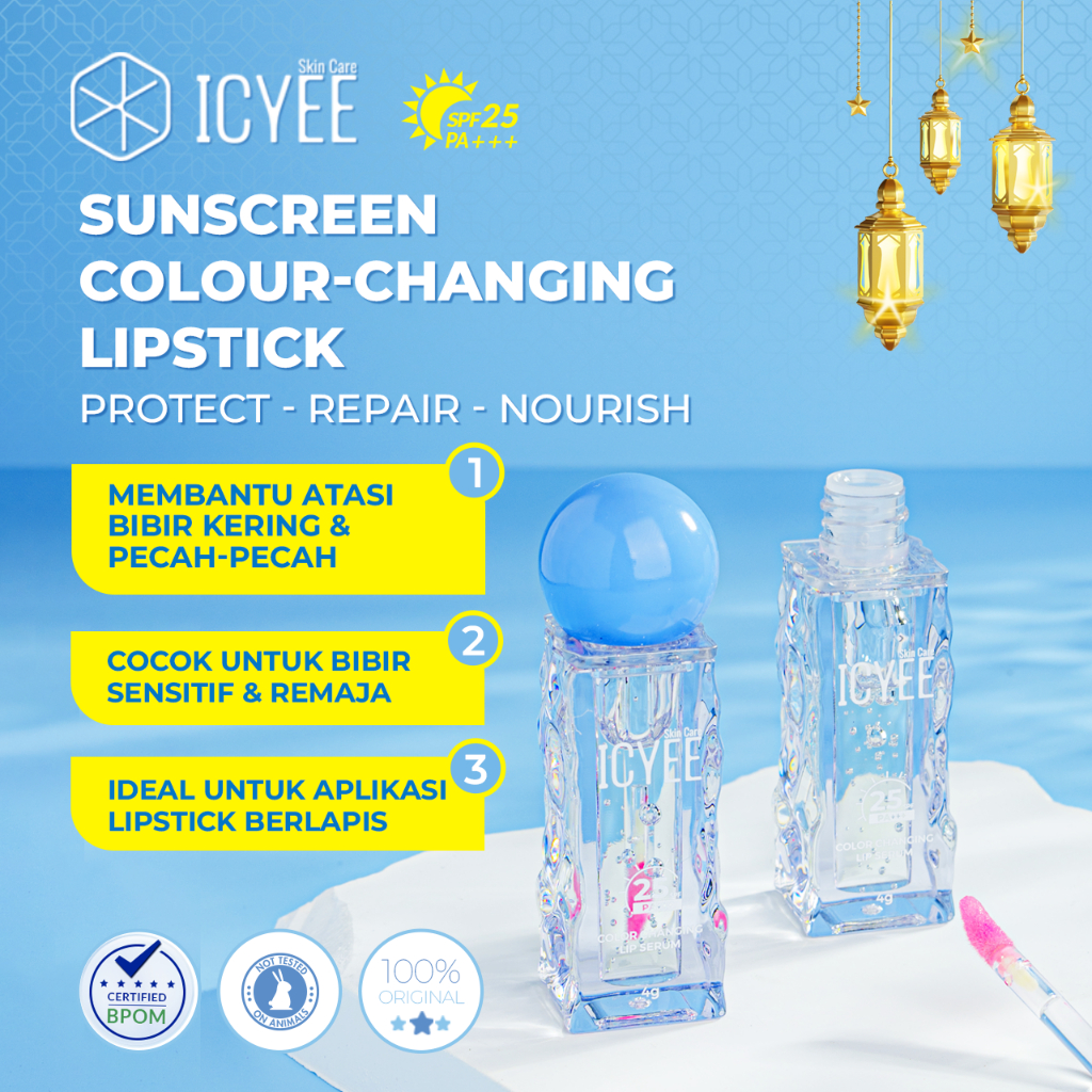 [3-IN-1] ICYEE COLOR CHANGING LIP SUNSCREEN SERUM SPF25 PA+++ 4g | Berubah Warna Pink Lip Balm Bibir