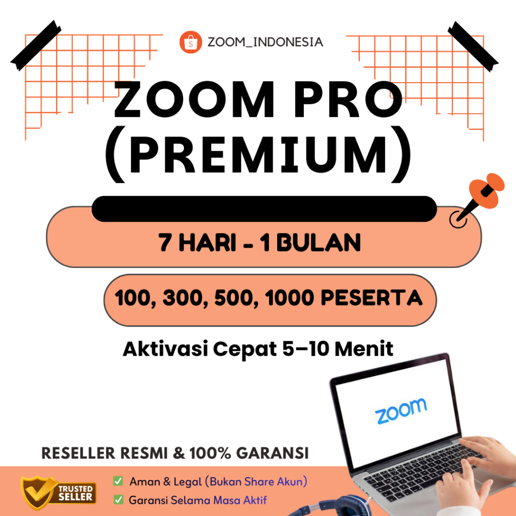Zoom Premium Mingguan Bulanan 100 300 500 1000 Peserta Full Garansi