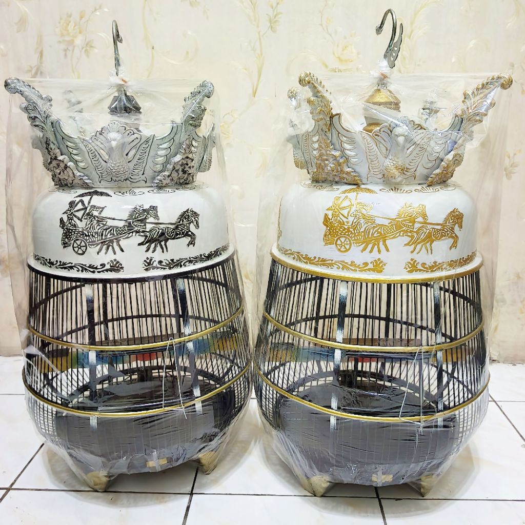 (LUAR KOTA) Sangkar Perkutut Fiber Model Kates Kembung Mahkota Mayangkara Merak Motif Kereta