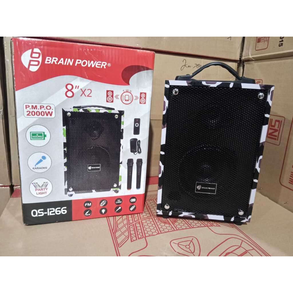 MKC KIMISO Speaker Bluetooth QS 1266 16 Inch 2 Mic Wireless 2000W 4000mAh Kayu