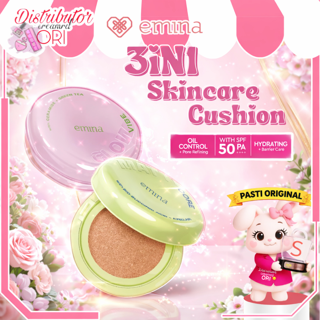 Emina Glow & Matte 3in1 Skincare Cushion SPF 50 PA++++ 13G  Flawless Lightweight Make Up Foundation 