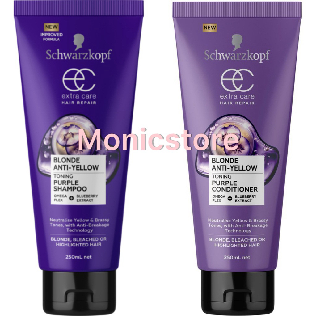 SCHWARZKOPF EXTRA CARE HAIR REPAIR BLONDE ANTI - YELLOW TONING PURPLE SHAMPOO & CONDITIONER