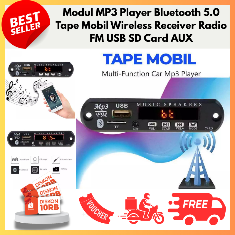 Modul MP3 Player Bluetooth 5.0 Tape Mobil Wireless Receiver Radio FM USB SD Card AUX