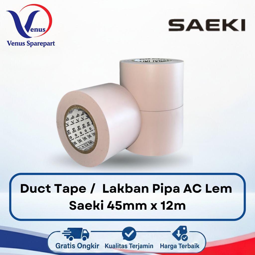 DUCT TAPE LEM SAEKI - LAKBAN PEMBUNGKUS PIPA AC 45mmx12m