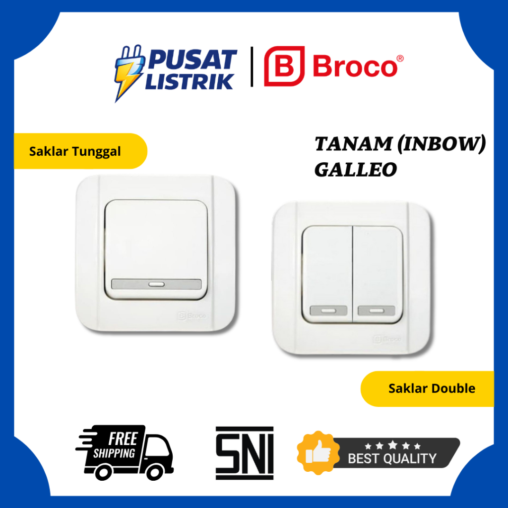 Saklar Tanam Tunggal G161 | Saklar Double G162 Seri Galleo Broco Warna Putih - Broco
