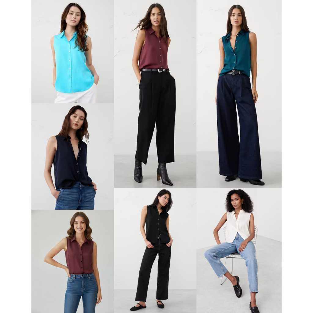 Blus Atasan Wanita Berkerah Sleeveless Bahan Satin Silk Adem | Women's Silky Collared Top - BR-9923