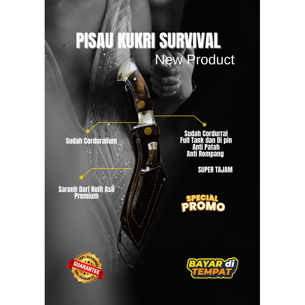 [BAJA BERKAH ABADI] PISAU KUKRI SURVIVAL PISAU BAJA SUPER TAJAM 25cm Bahan Baja Per SUP9 Asli Origin