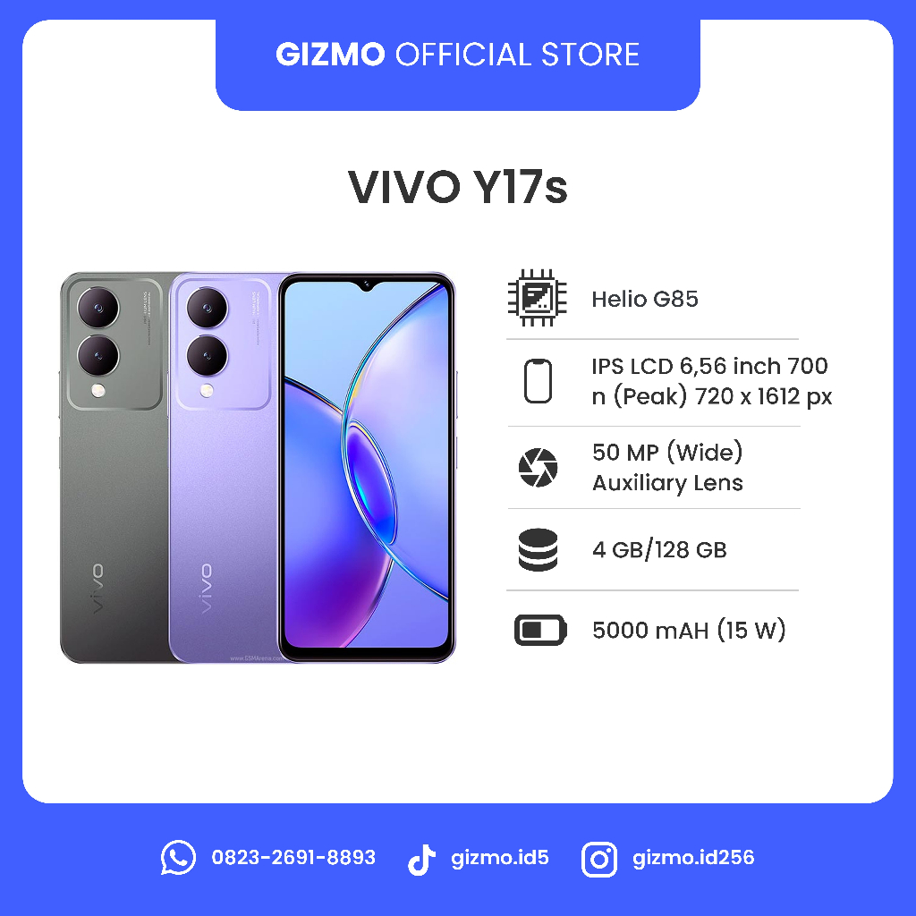VIVO Y17s 4/128GB Purple/Green Helio G85 Layar 6.56 Inch 5000mAh Second Like New