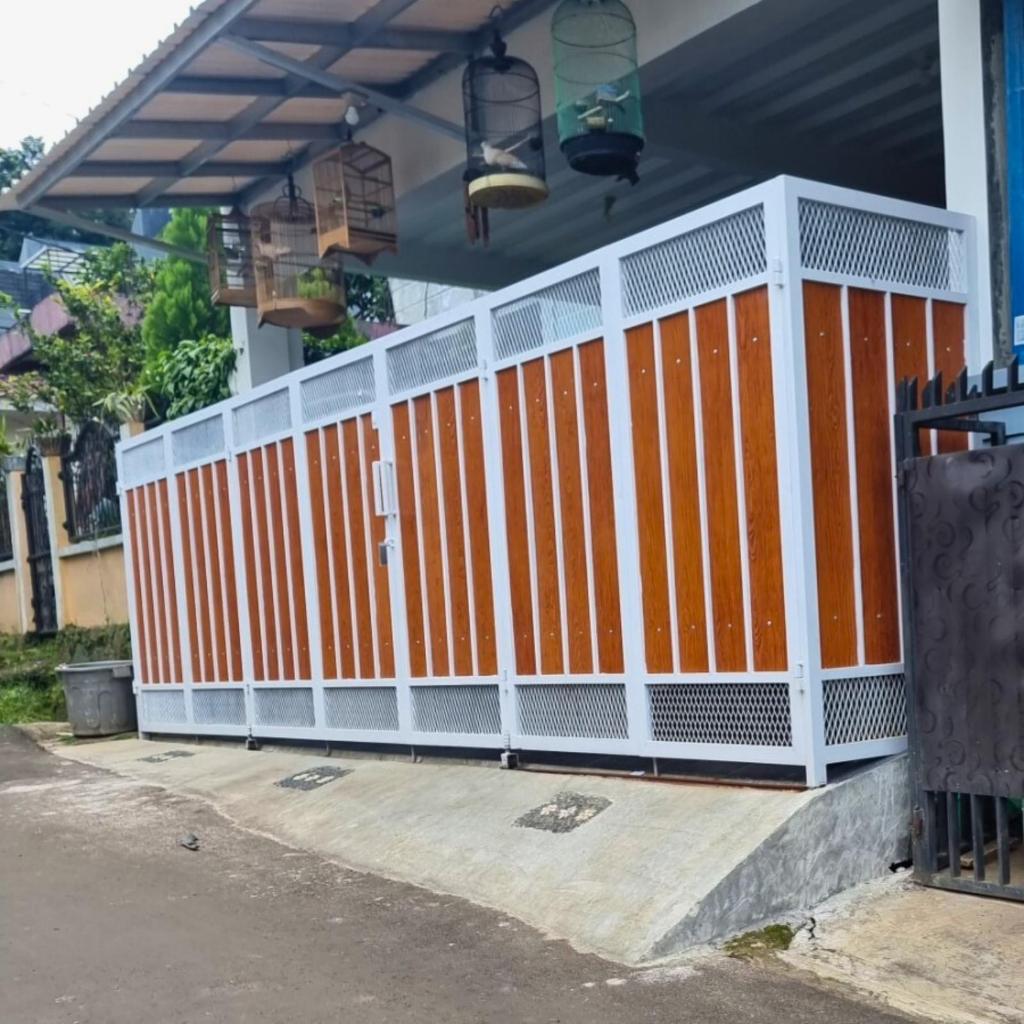 Pintu Pagar lipat Minimalis Motif GRC Murah Bahan besi holo galvanis