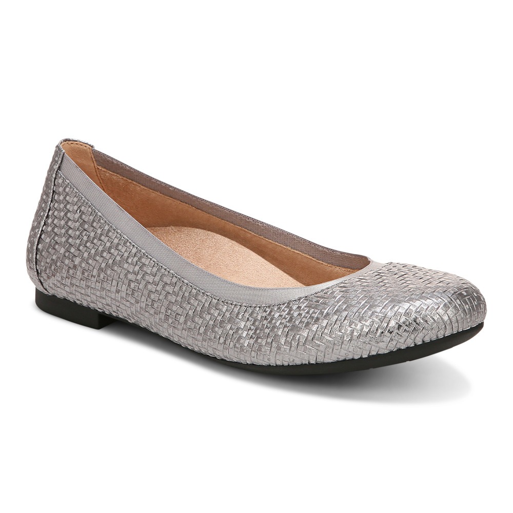 Vionic Anita Silver Leather Flat Shoes Wanita