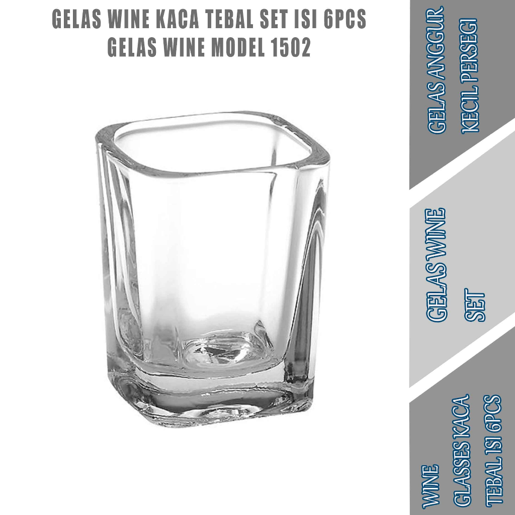 Wine Glass Kaca Tebal - Gelas Wine - Gelas Anggur Kecil Persegi - Isi 6pcs