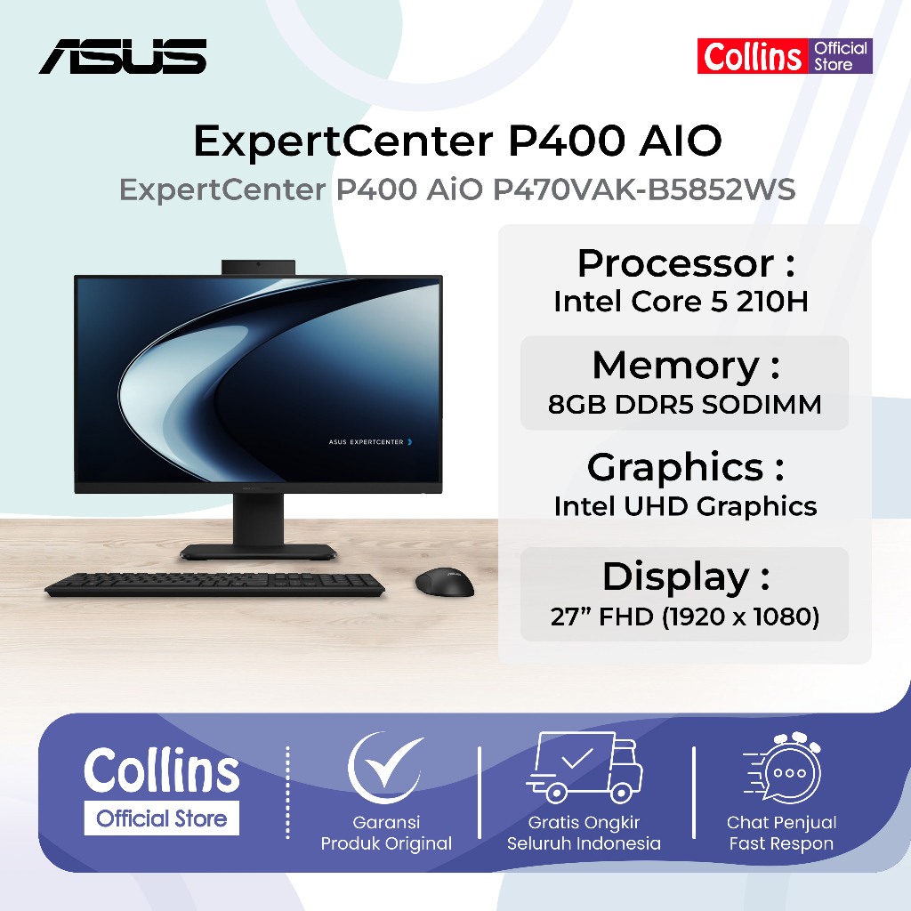 PC Asus ExpertCenter P400 AiO P470VAK-B5852WS/Intel Core 5-210H/8GB/512GB/27 inch FHD/Windows 11 Hom