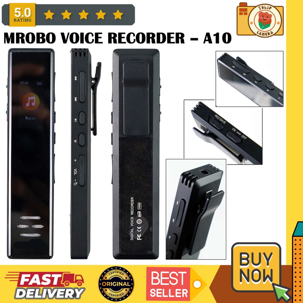 MROBO Perekam Suara Audio Digital Voice Recorder 1536K 16GB - A10