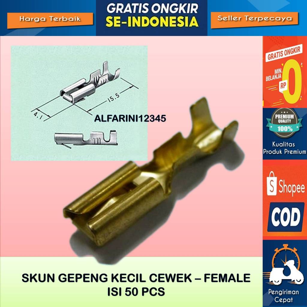 Skun gepeng kecil skun kabel isi 50 pcs - Skun Gepeng Kecil Cewek- Female isi 50 pcs - Untuk Soket G