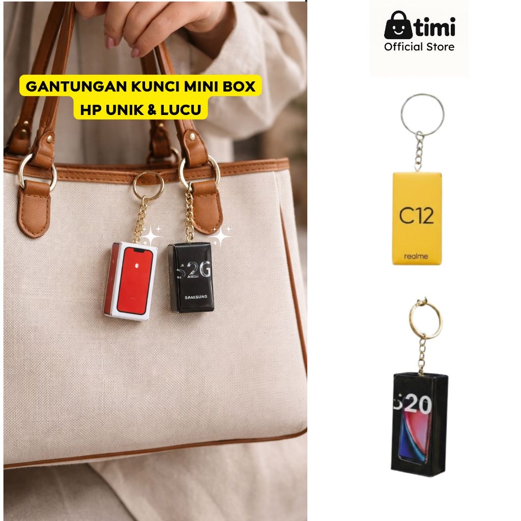 Timi [Beli 4 Gratis 1] Gantungan Kunci Mini Box HP Unik & Lucu - Miniatur Kotak iPhone Samsung Andro