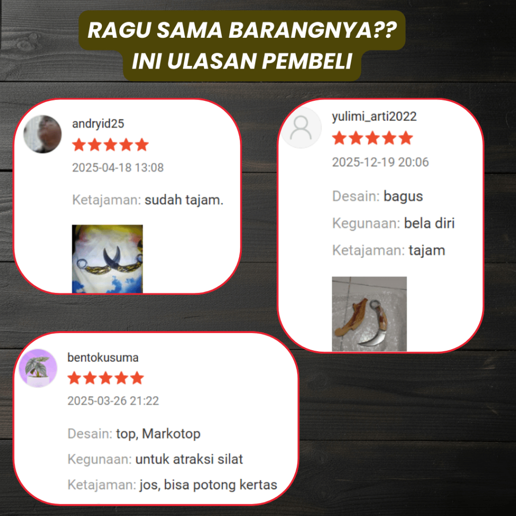 Pisau Silat Kerambit Krambit Baja Per Asli 100% Garansi Outdoor Camping Utility Kayu Ruyung Kuat Co