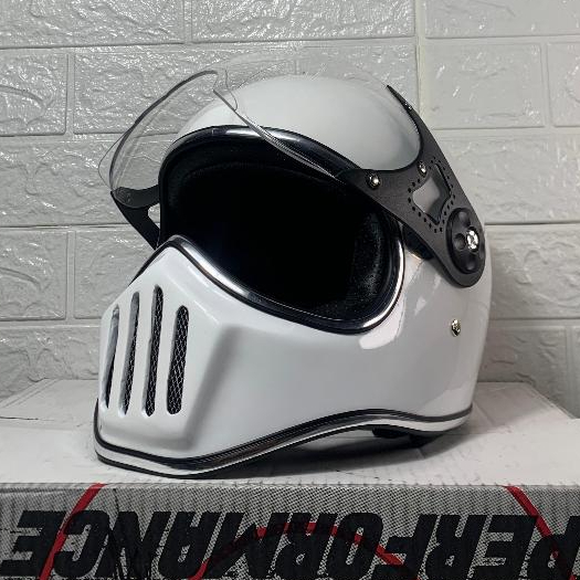Helm Cakil Retro Custom Putih Lengkap Visor