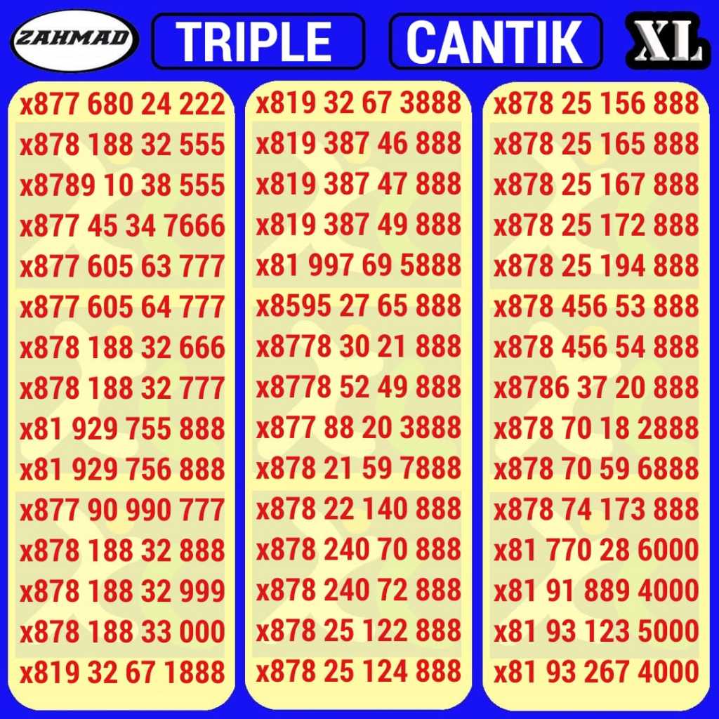 XL-C) NOCAN XL Triple kartu perdana nomor cantik 777 888 999 seri murah
