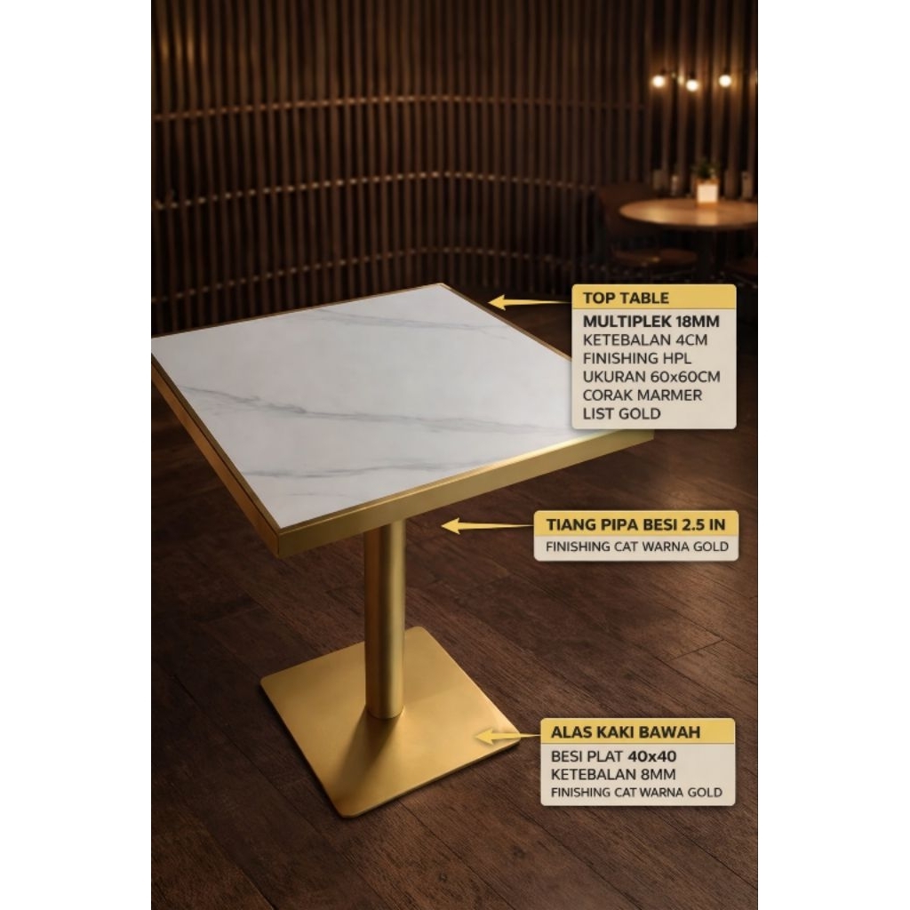 Meja Cafe Elegan | Marble Top Gold Frame