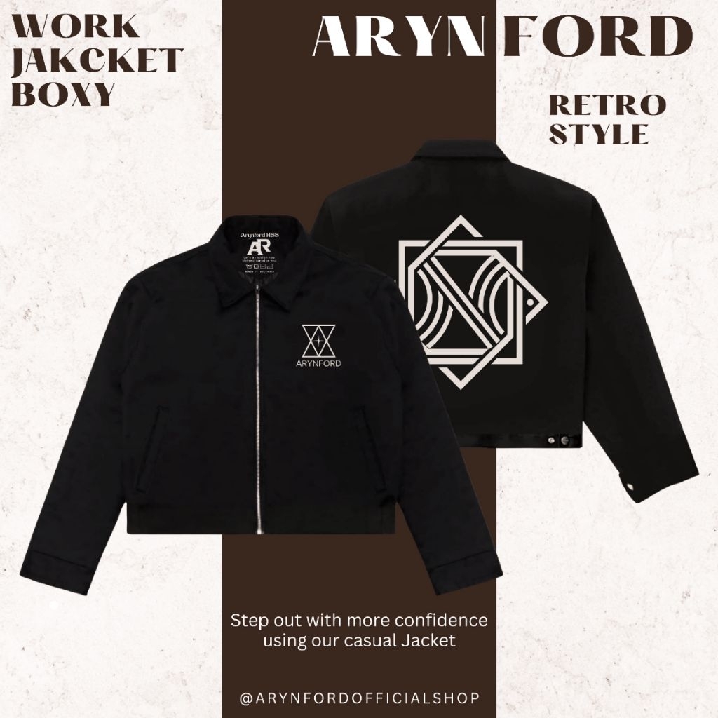 ARYNFORD - Work Jacket Boxy -Time Work - Unisex Hitam