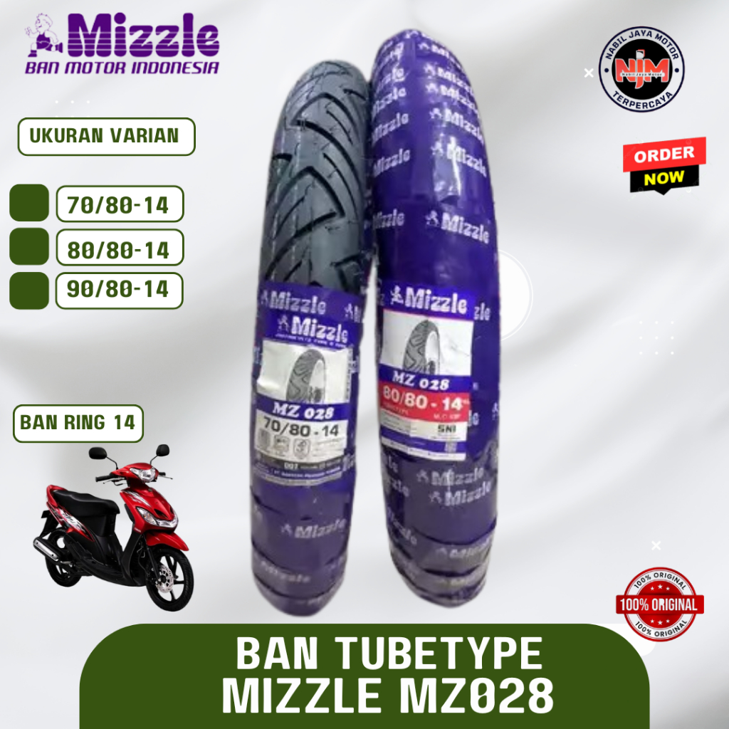 Ban Motor Mizzle MZ028 70/80-14 80/80-14 Tube Type Ring 14 Untuk Beat Vario Mio Scoopy