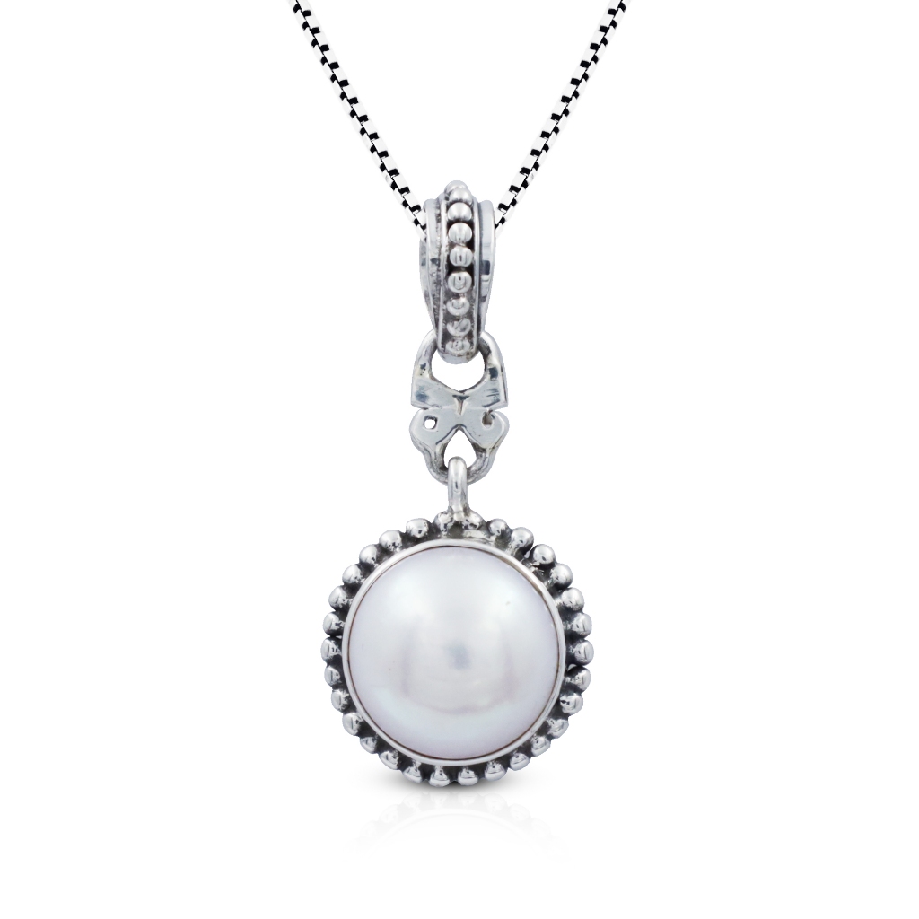 Adiora Jewelry Liontin Kalung Perak 925 Mutiara Putih Asli Pearl Pendant Vintage Etnik Bali