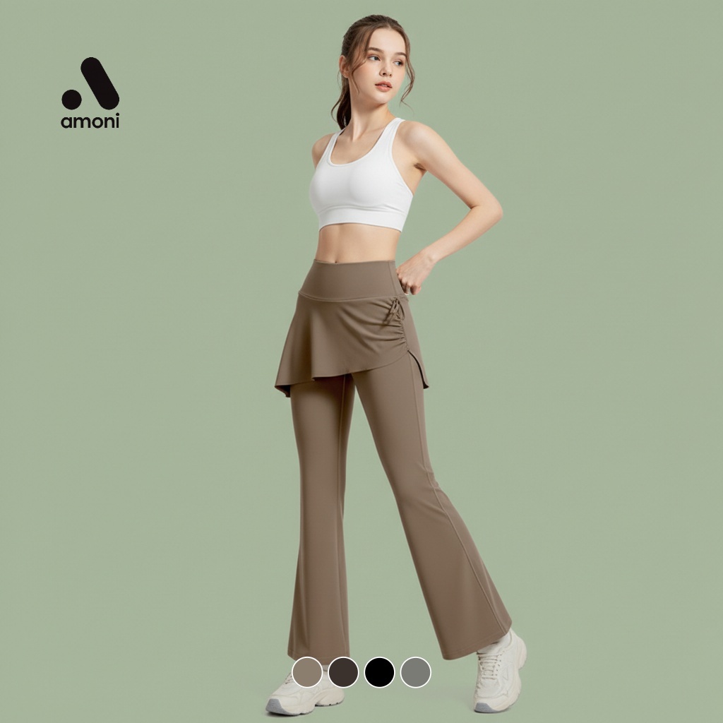 Amoni Active Celana Legging Rok Yoga 2-in-1 Celana running sports Wanita Premium Highwaist Skirt Pan
