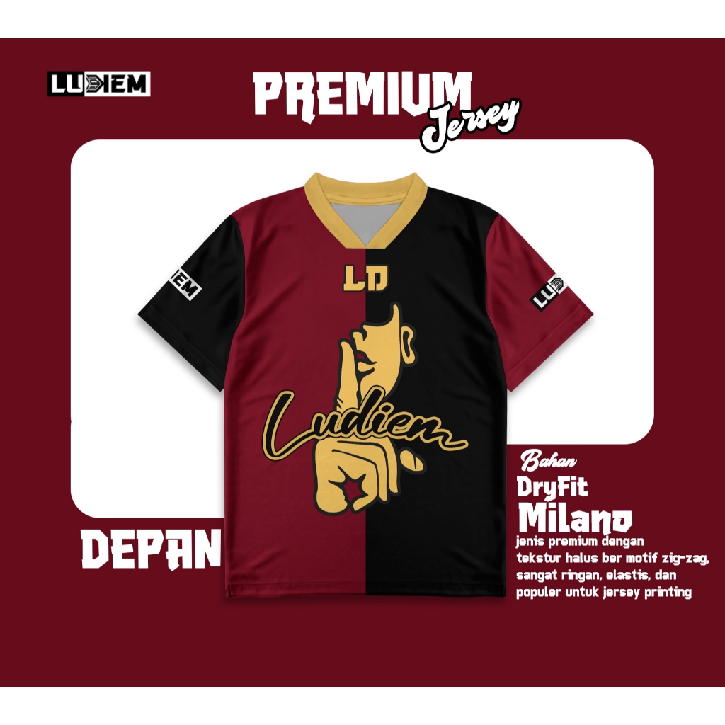 Kaos Jersey Ludiem Merah Maroon Hitam Unisex Keren