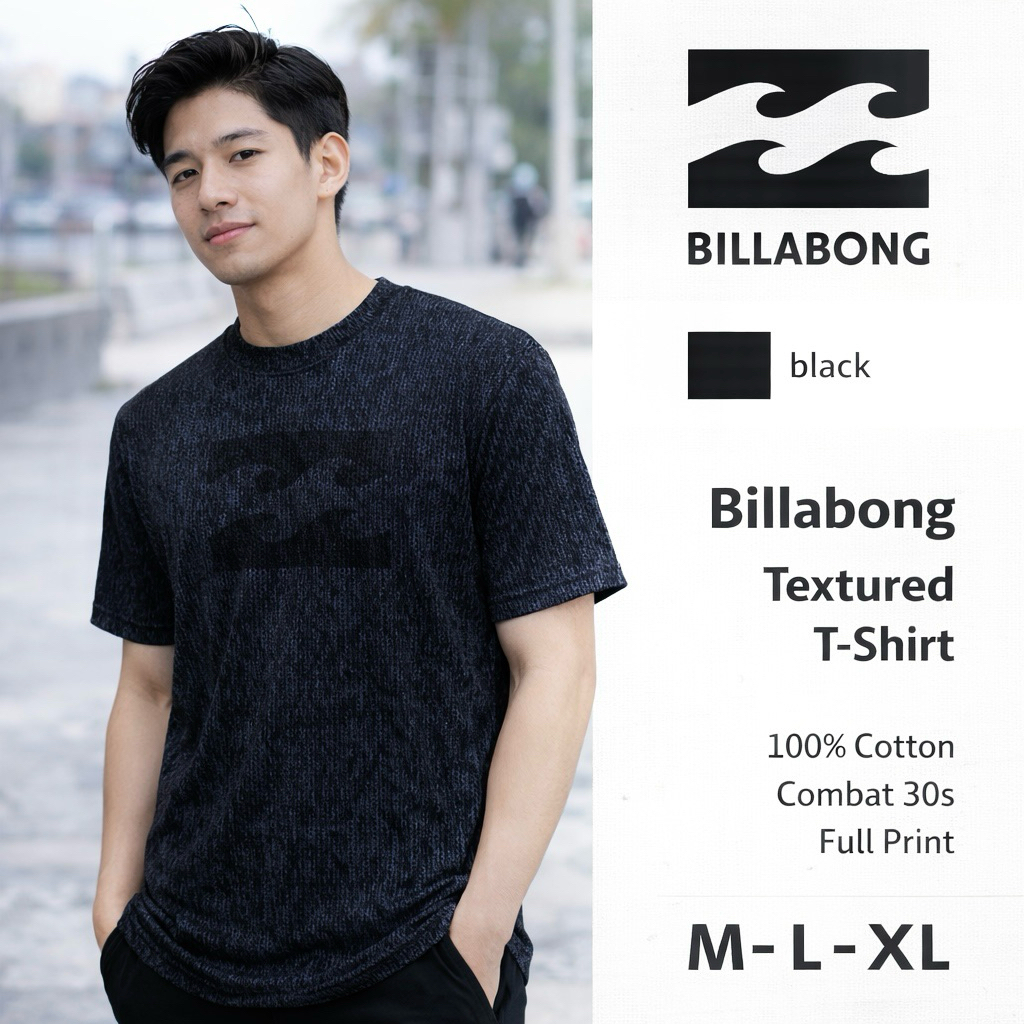 Billabong Original T-Shirt Kaos Surfing Pria Hitam Washed Premium Cotton M L XL