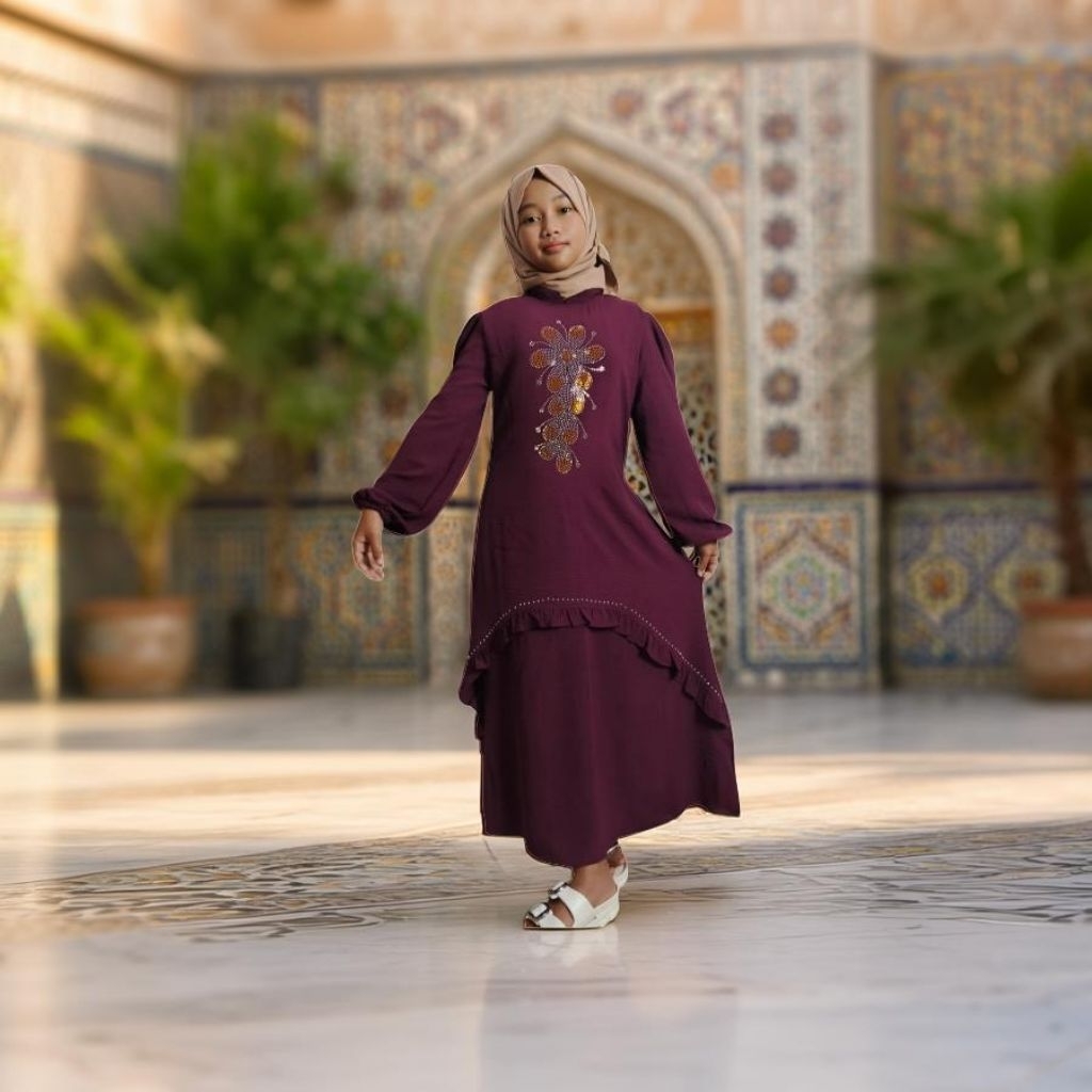 gamis abaya anak bahan crinkle airflow mutiara bunga