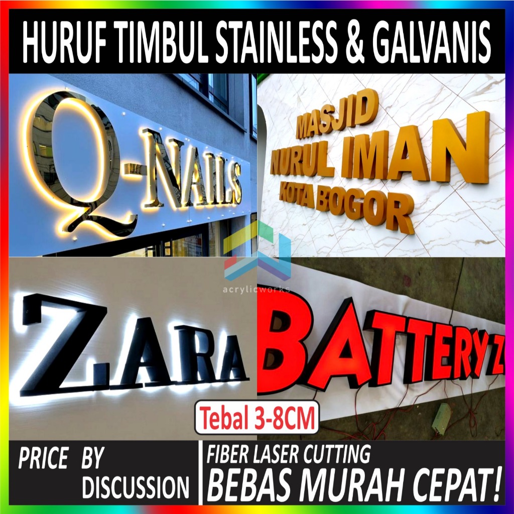 Huruf Timbul & Logo 3D Stainless Galvanis LED NYALA BACKLIGHT & FRONTLIGHT Diskusi Dulu