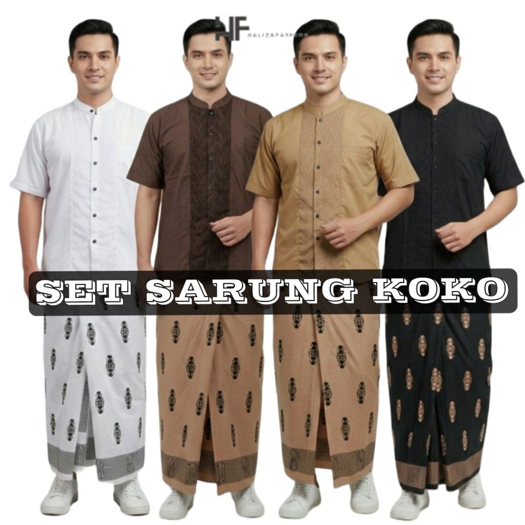 SET SARKO Dewasa Baju Koko Lengan Pendek dan Sarung motif Sarwon Baju Koko Terbaru