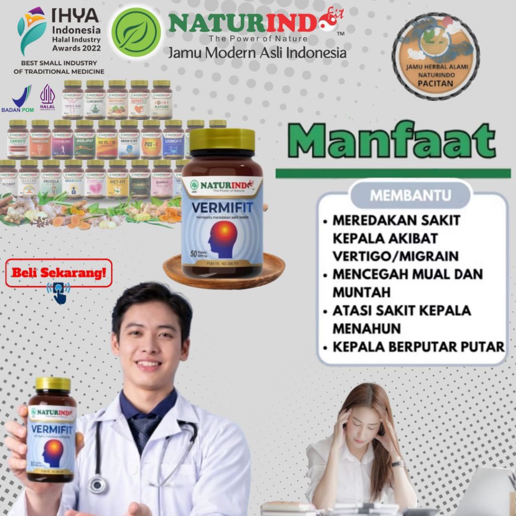 Vermifit Naturindo Herbal alami vertigo migran pusing sakit kepala sebelah vermifit Naturindo