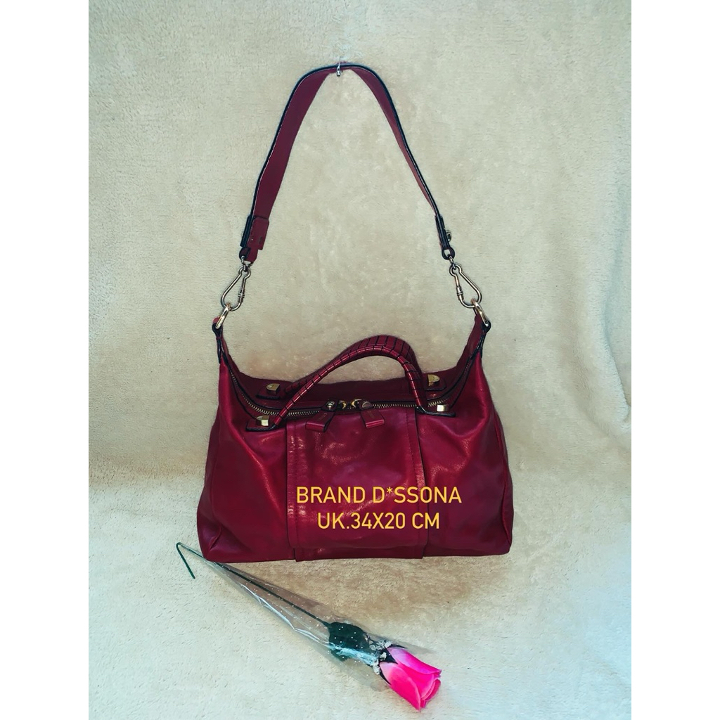 Brand D*ssona Preloved Tas Shoulder kulit wanita lengkap top handle
