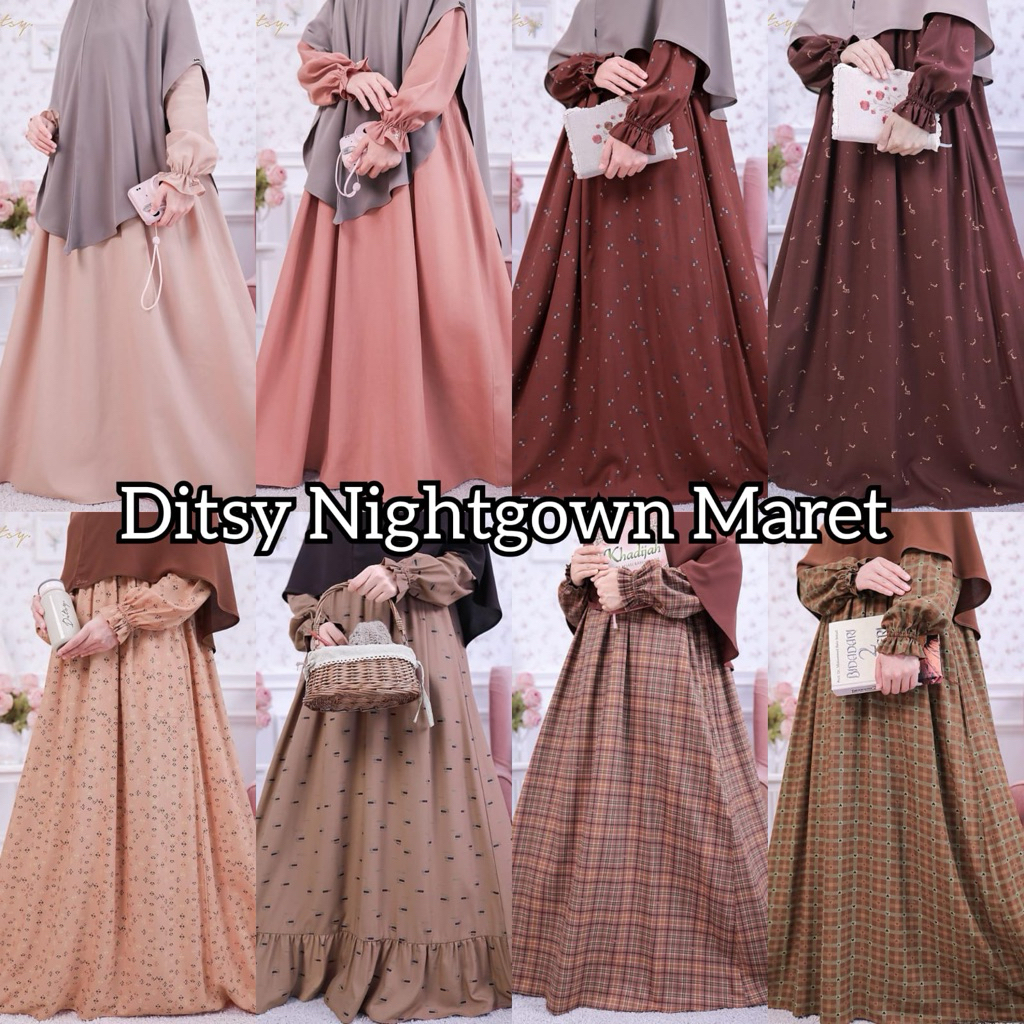 Ditsy Nightgown Maret XS S M L XL XXL XXXL JUMBO Nellie Sable Black Nellie Ashgrey Chesniy Ink Black