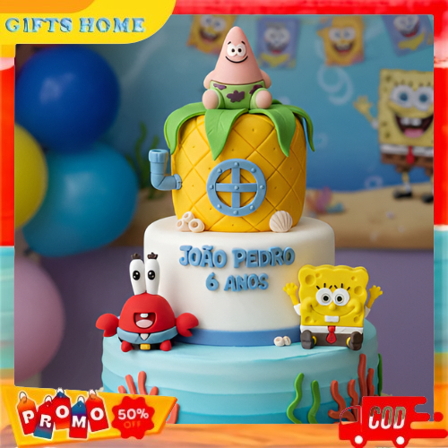 Cake Topper Kue Ulang Tahun Spongebob Hiasan Dekorasi Pesta Kue Ulang Tahun Anak Patrick Mr Crab 3D 