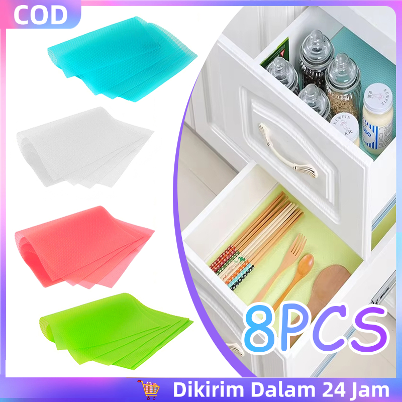 8pcs Alas Laci Kulkas Versi Tebal Antibakteri Tahan Air Alas Kulkas Rak Untuk Digunakan Di