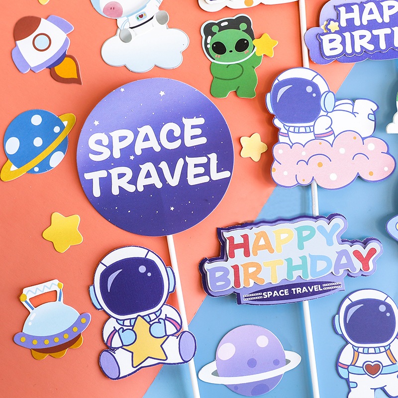DekorKue Topper Cake Karton Astronot – Hiasan Kue Ulang Tahun Anak Tema Luar Angkasa