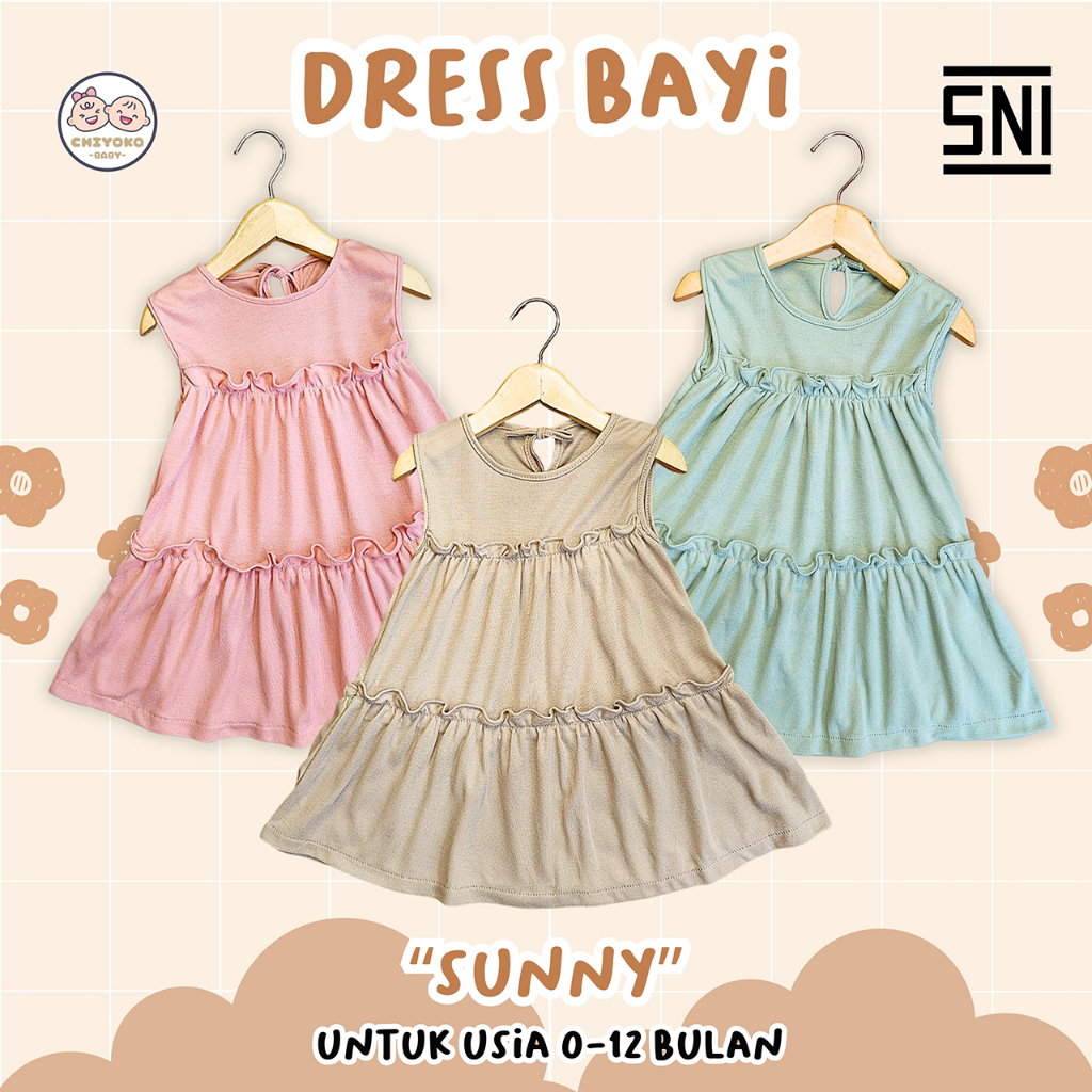 SUNNY DRESS - Dress Bayi Perempuan Usia 0 - 6 Bulan POLOS Merk PIP MIM BABY SNI