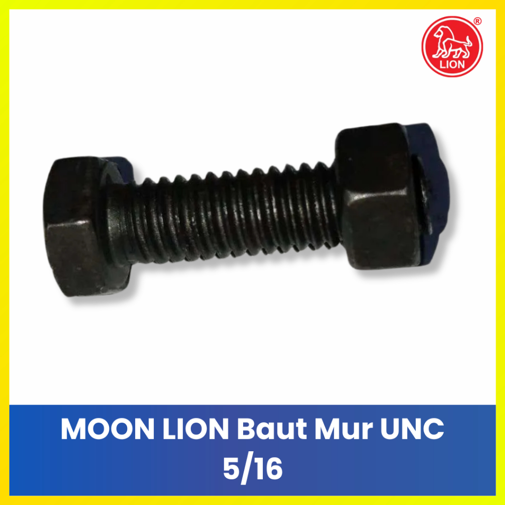 Eceran Moon Lion UNC T18 Baut Mur Hitam 5/16" Berbagai Ukuran 1" s/d 2" Kunci 13