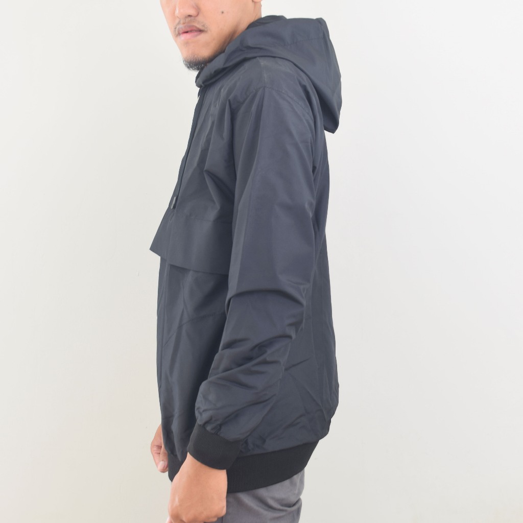 Hot Deals Jaket Parasut Cagoule Jumbo Hitam Hoodie S M L Xl Xxl 3Xl 4Xl 5Xl 6Xl Pria Windbreaker