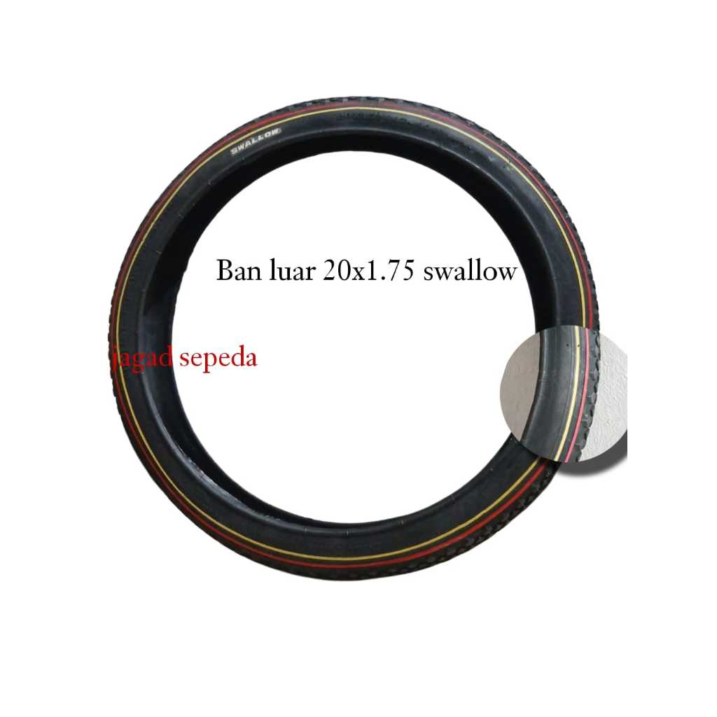 Ban Luar Dalam Sepeda 20X1.75 Swallow List Kuning Merah Cocok Untuk Sepeda 20In Co