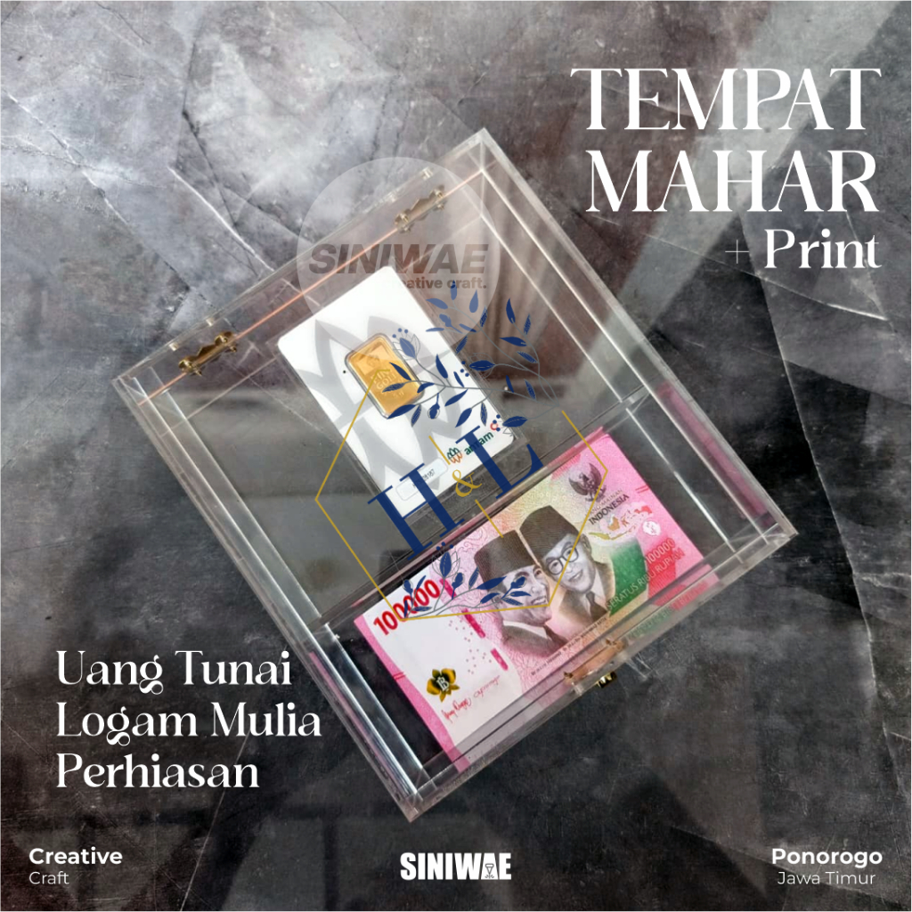 (+Print) Tempat Mahar Box Akrilik Logam Emas Antam Uang Tunai Cincin Kotak Mahar Akrilik Tebal 3mm