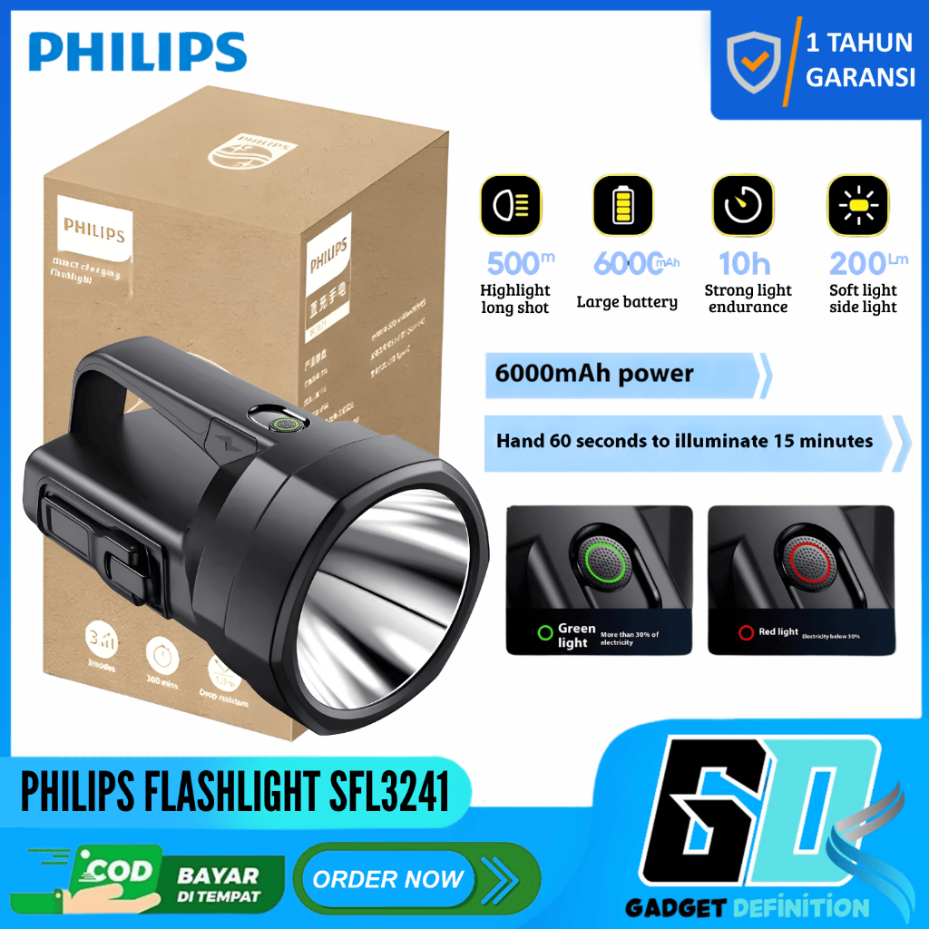 Philips Lampu Senter LED Multifungsi SFL3241 Senter Jumbo Dengan Dinamo dan Lampu Samping
