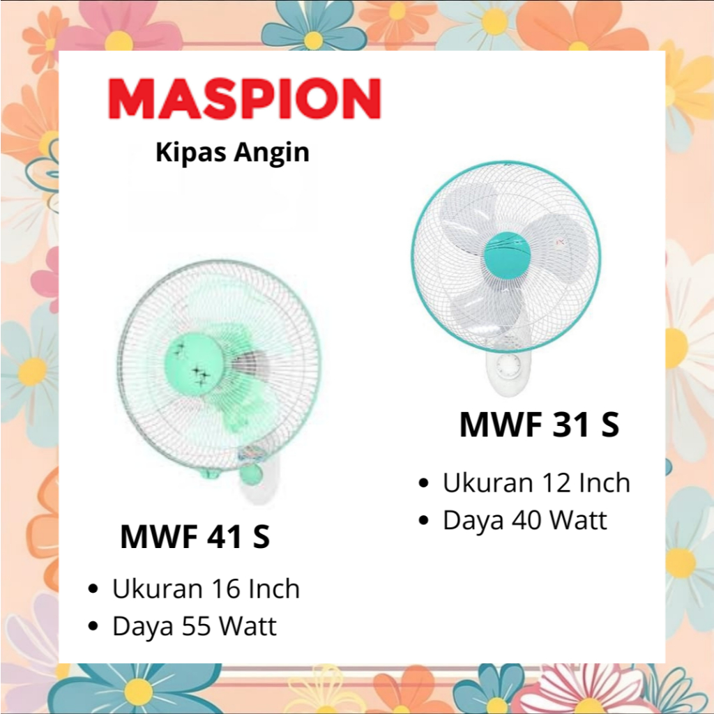 Maspion MWF 31S MWF 41S kipas angin dinding 12 Inch 16 Inch wall fan Kipas angin 2 tali