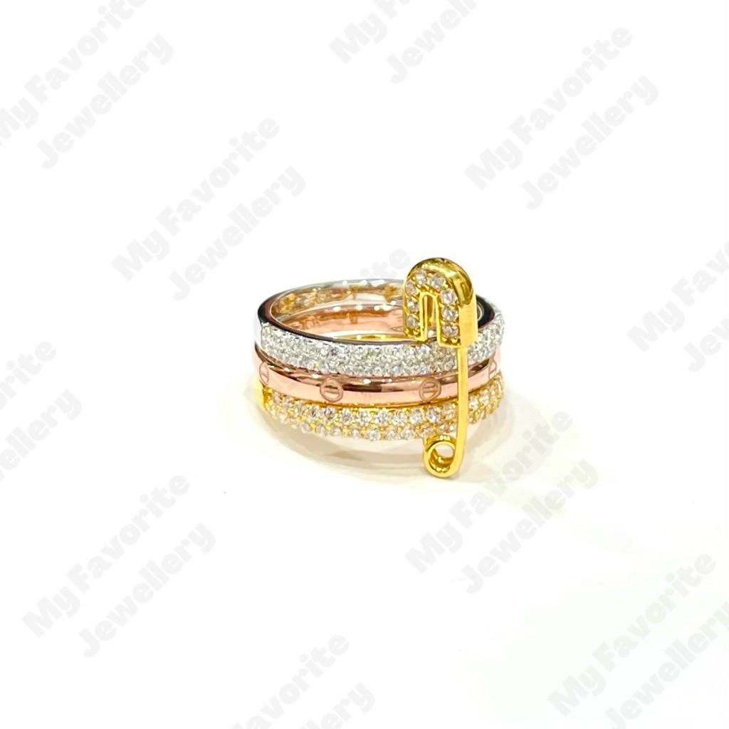 Cincin Susun Tiga Variasi Peniti Permata TERVIRAL Uk14 Uk15 Emas Asli Kadar 700 16K
