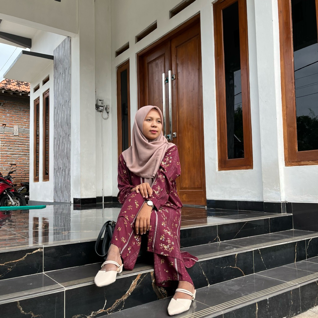 one set tunik motif bunga rayon premium