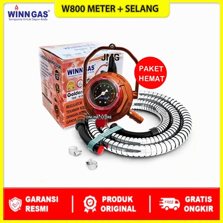 PAKET WINN GAS REGULATOR METER KEPALA GAS LPG 3 KG / 12 KG W800M / W-800 M NUSANTARA BERFUNGSI DENGA